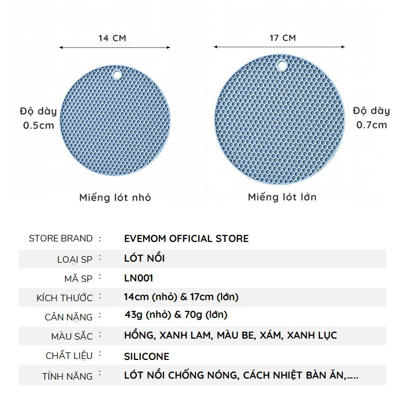 Miếng Lót Silicon Đa Năng, Chống Trượt, Chống Nóng Chịu Nhiêt, Lót Nồi,   Hình Tròn 14cm