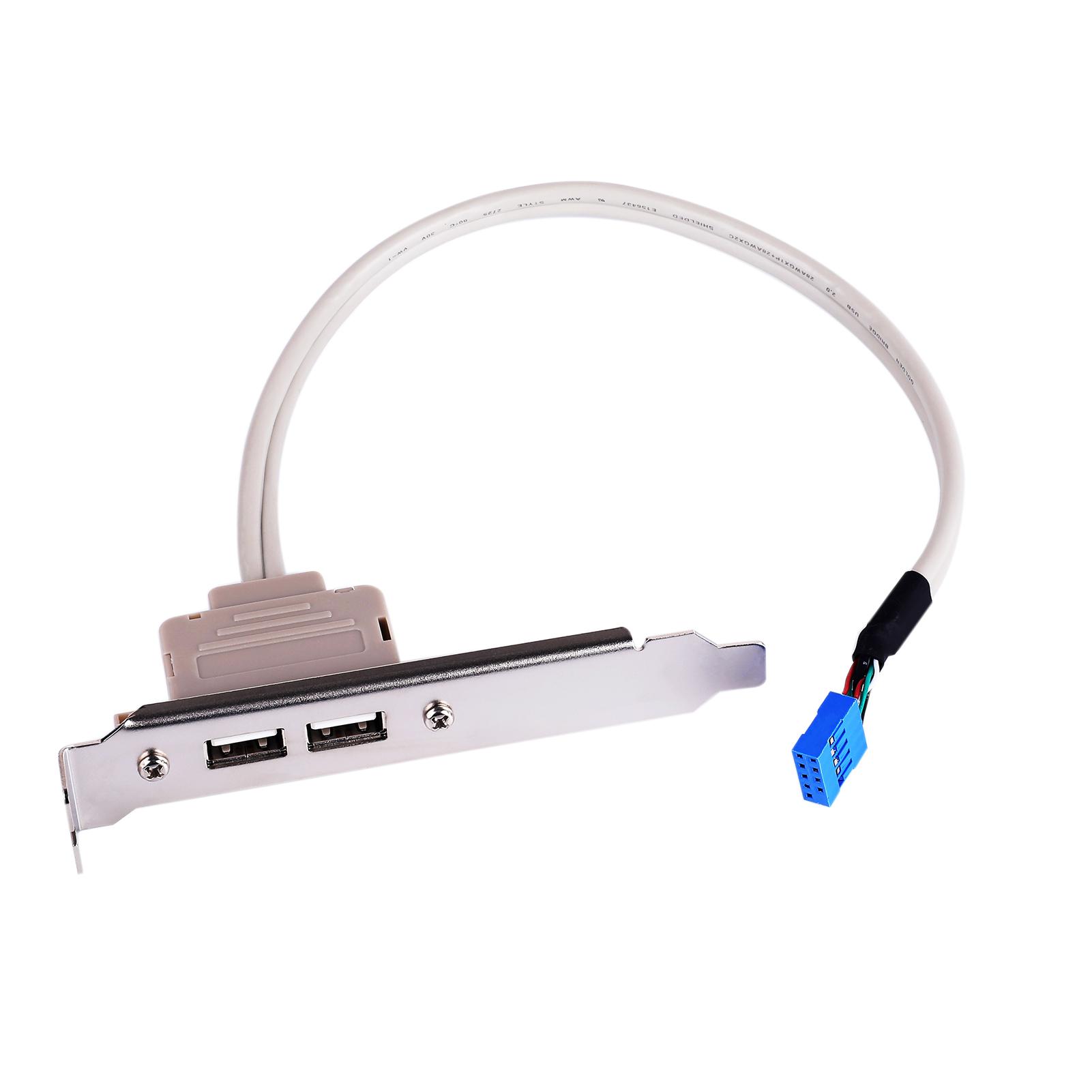 2 Ports USB 2.0 Motherboard Rear Panel Expansion Bracket to 9 Pin Header Cable Adapter Expander Rear Brackets for PC