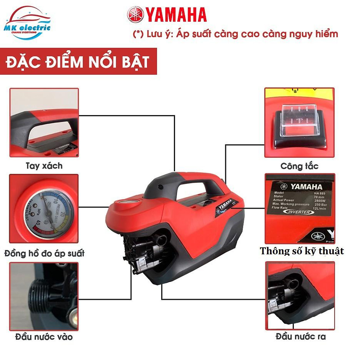 MÁY RỬA XE YAMAHA HA889 TẶNG PHỤ KIỆN THEO MÁY ĐẦY ĐỦ, MÁY RỬA XE MINI GIA ĐÌNH CÔNG SUẤT MẠNH