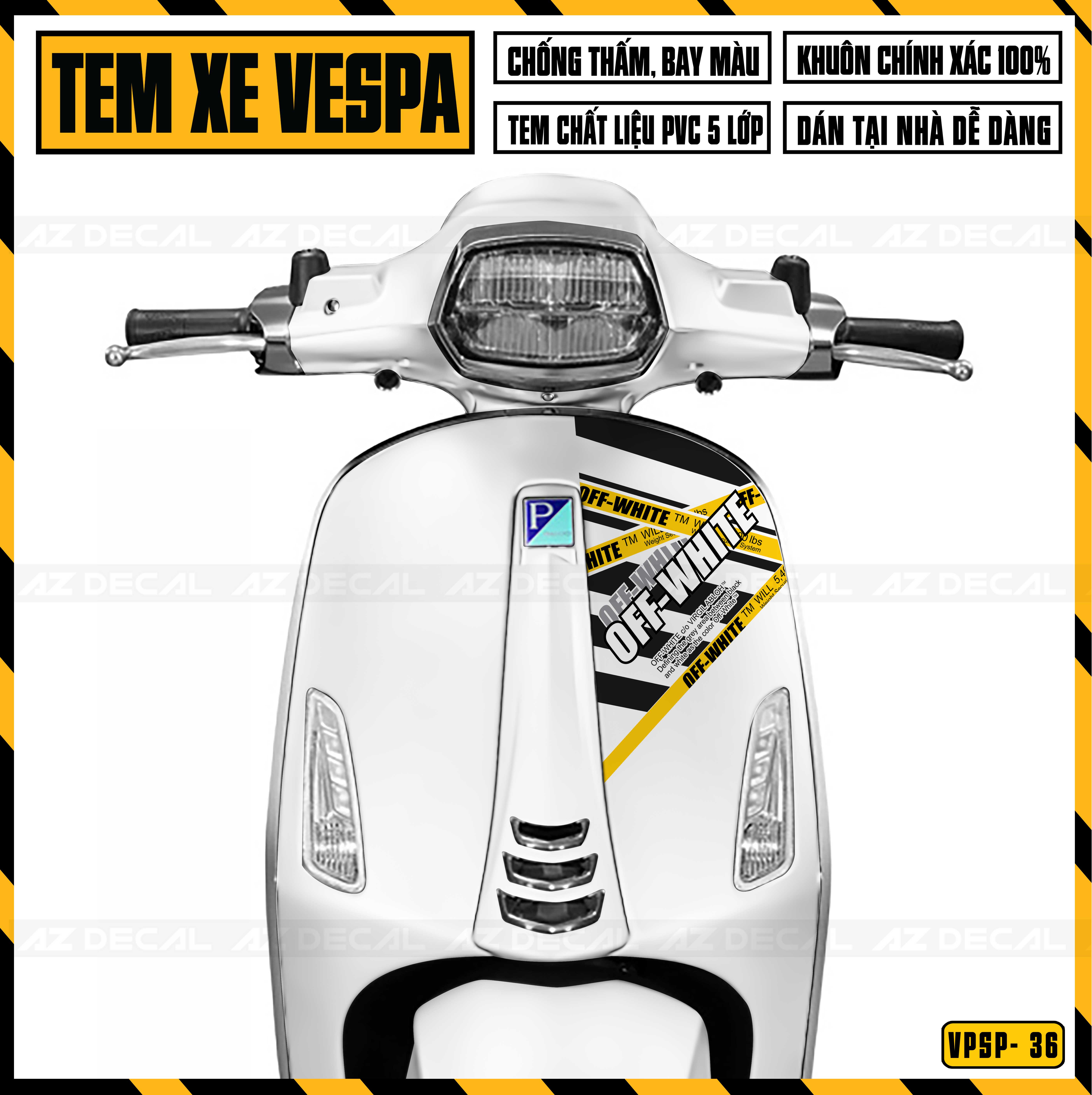 Tem Chế Xe Vespa Sprint / Primavera Mẫu Off-White Nghệ Thuật | VP36 | Decal Rời Dễ Dán, Chống Nước, Chống Phai Màu