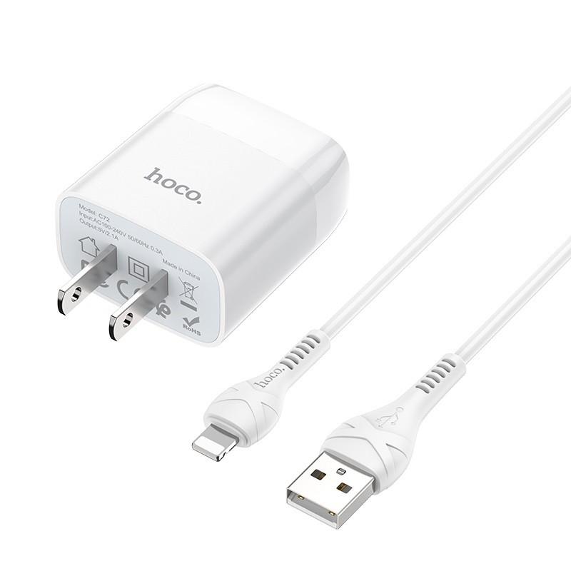 Bộ Sạc Hoco C72 Cho iPhone, iPad.,.. - Sạc Nhanh Tối Đa 2.1 A, Bảo Vệ Mạch Điện - Hàng Chính Hãng