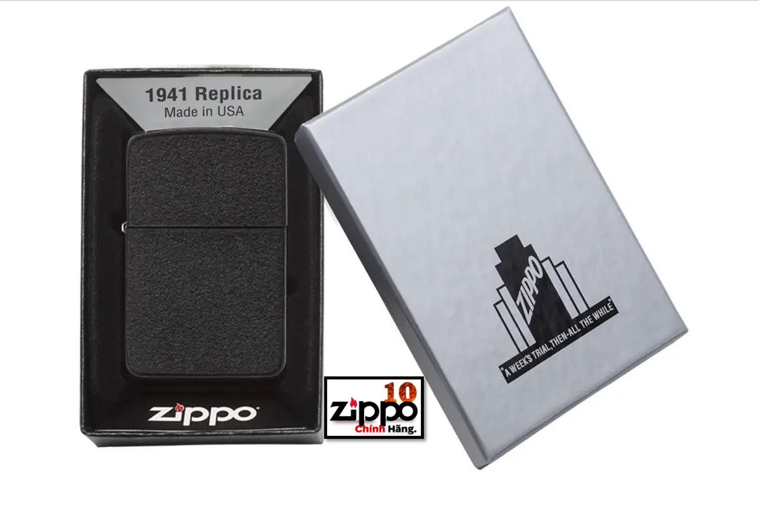 Bật lửa Zippo Replica 1941 Black Crackle SKU: 28582 - Chính hãng 100%