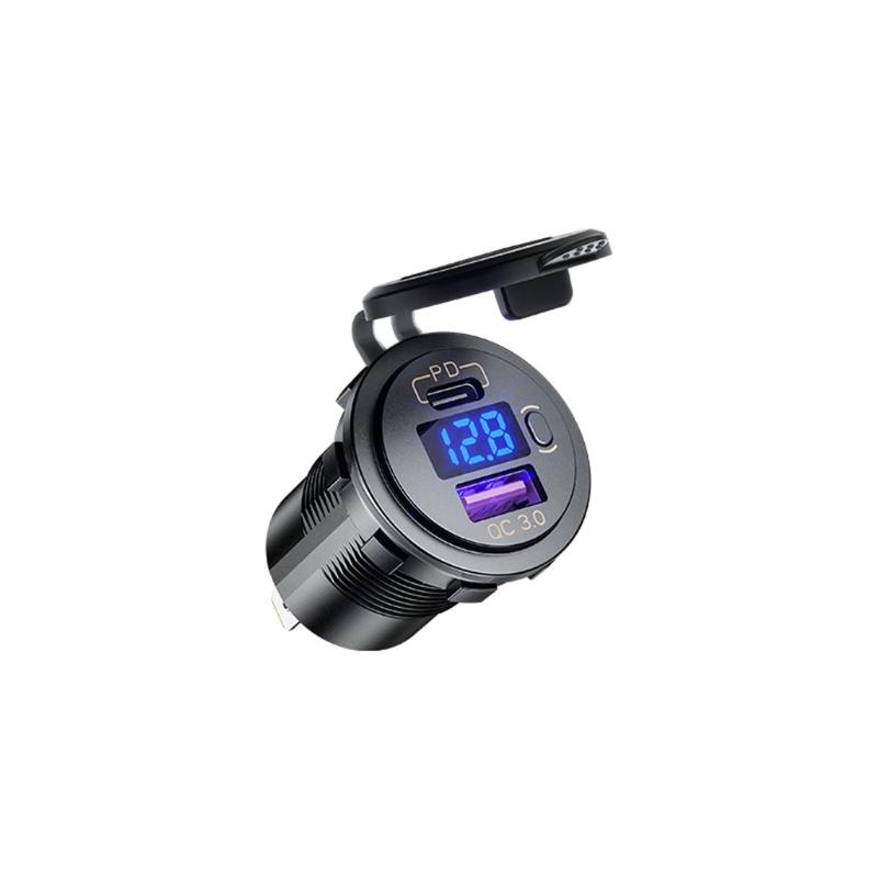 12V 24V TYPE C PD QC3.0 Thuyền ô tô USB Bộ sạc nhanh với vôn kế trên công tắc tắt
