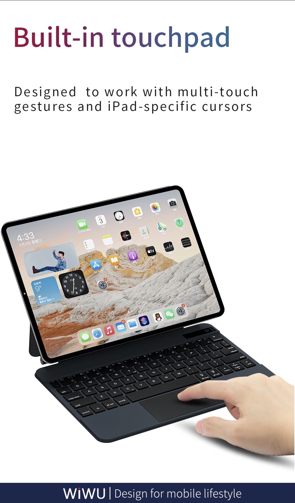 Bao bàn phím Wiwu Magic Keyboard MK109 cho Ipad  10.9&quot;, 11&quot;, 12.9&quot; có cảm ứng nguồn hiển thị pin thời gian thực, tích hợp nam châm - Hàng chính hãng