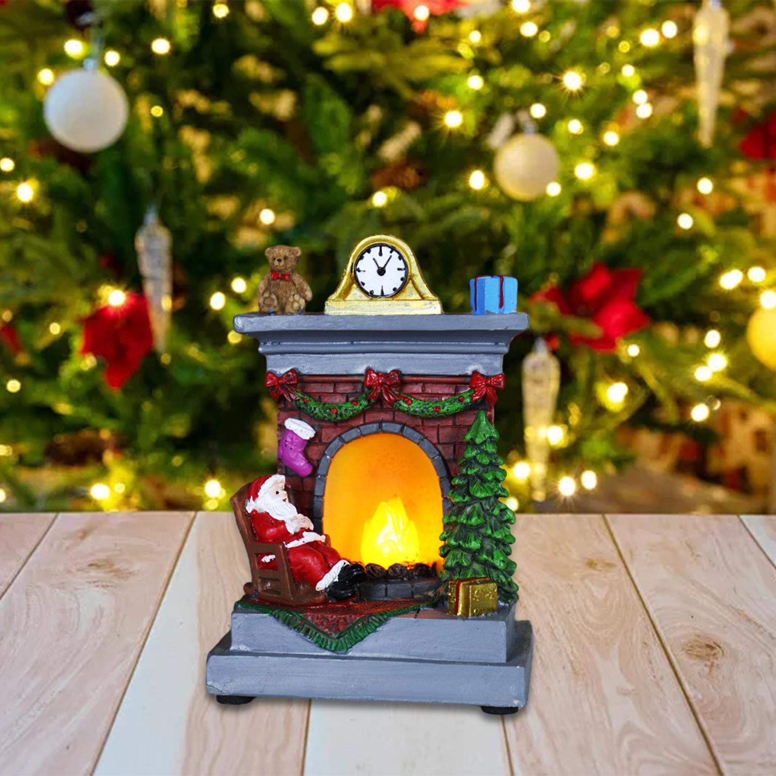 Christmas Fireplace Figurine Decorations Resin for Tabletop Living Room Home