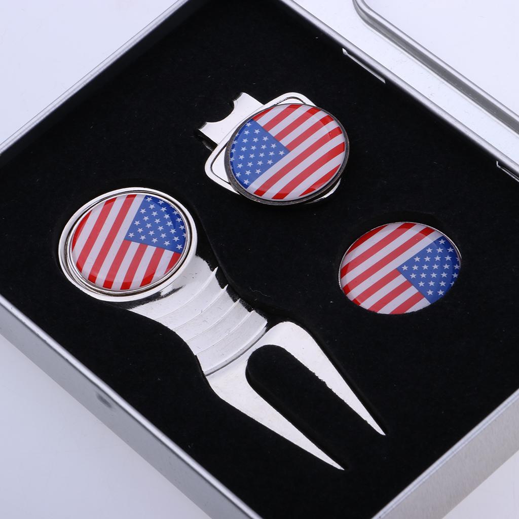 Portable Alloy Golf Divot Repair Switchblade Tool Pitch Groove Cleaner & Golf Club Ball Marker & Hat Clip Golf Training Accessories