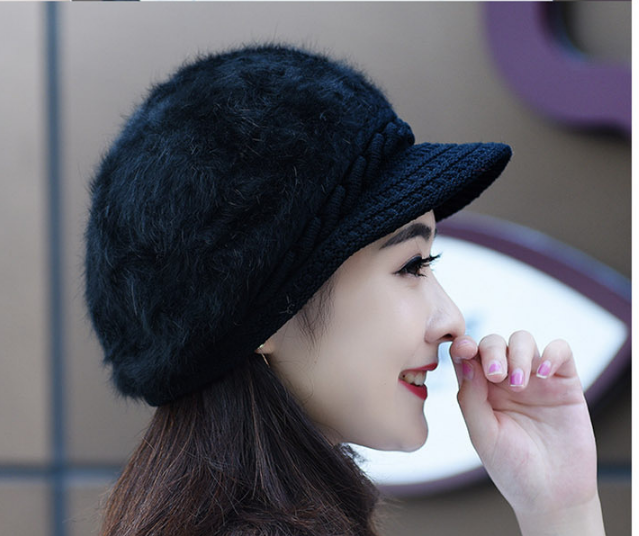 Mũ nồi len lông thỏ phong cách Hàn mới, nón beret len có vành thời trang