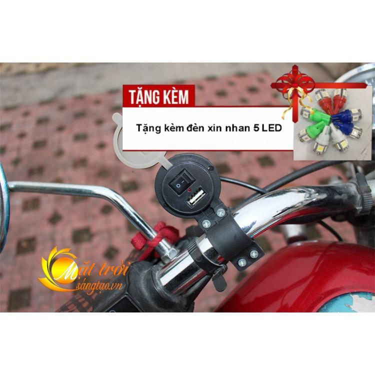 Bộ sạc pin điện thoại gắn trên xe máy, ô tô siêu tiện lợi A222-TK36 - Tặng kèm đèn xi nhan 5 Led