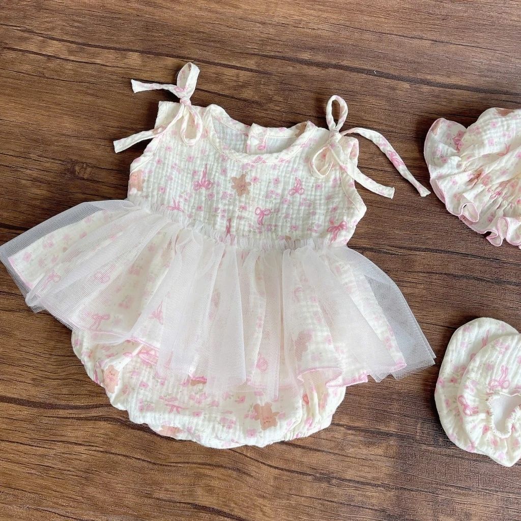 SET BODY VÁY ĐÍNH NƠ HỌA TIẾT HOA CHO BÉ GÁI SƠ SINH 1 2 TUỔI TỪ 3-11KG DÀNH CHO BÉ GÁI