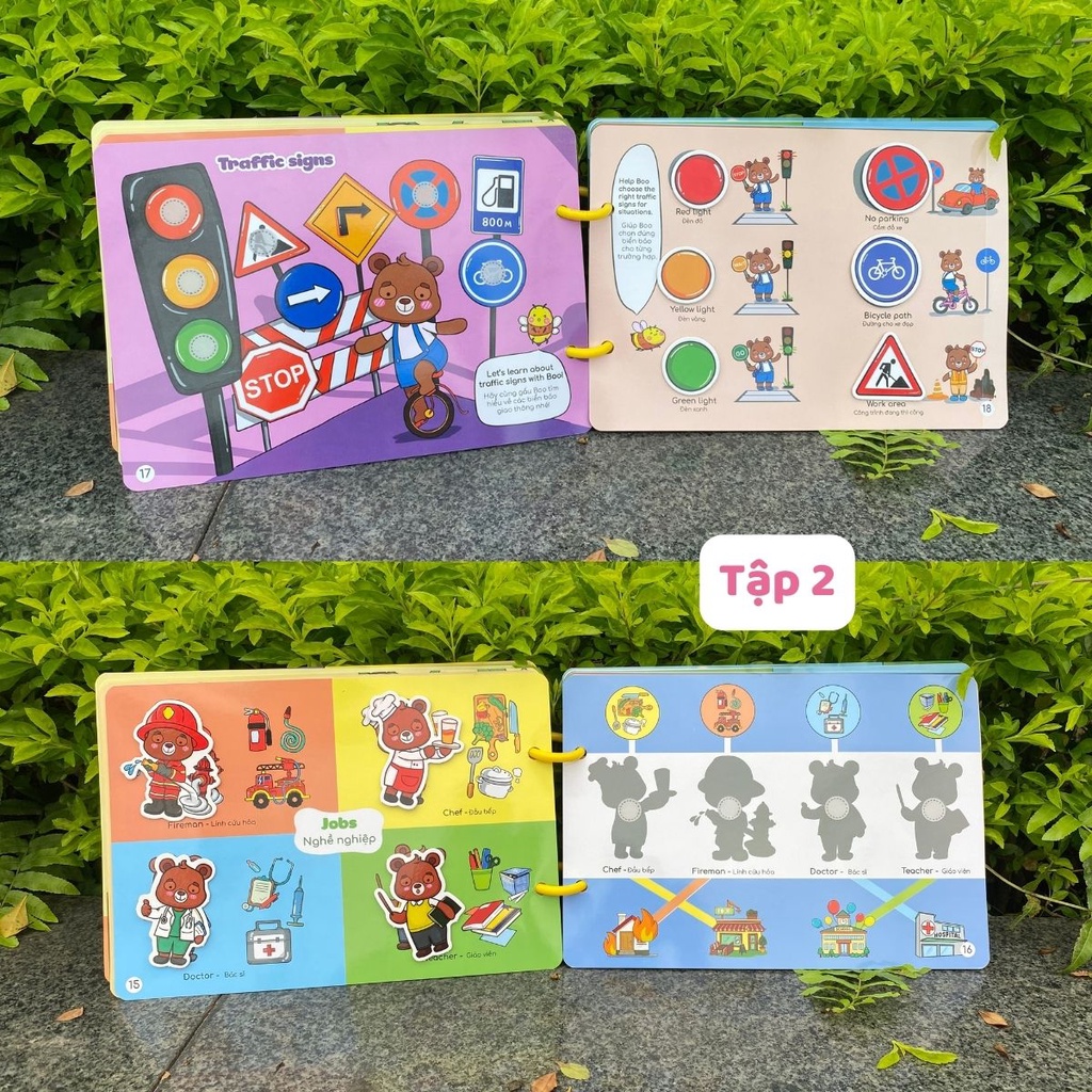 Học Liệu Montessori Bóc Dán Sách Dán Thông Minh Cho Bé Song Ngữ Anh Việt Nhiều Chủ Đề Đa Dạng