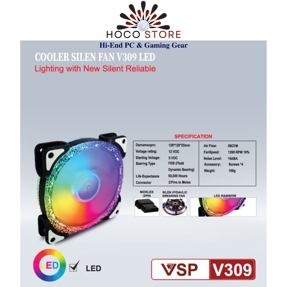 Quạt Tản Nhiệt 12cm - Fan VSP V309 LED - Hàng Chính Hãng