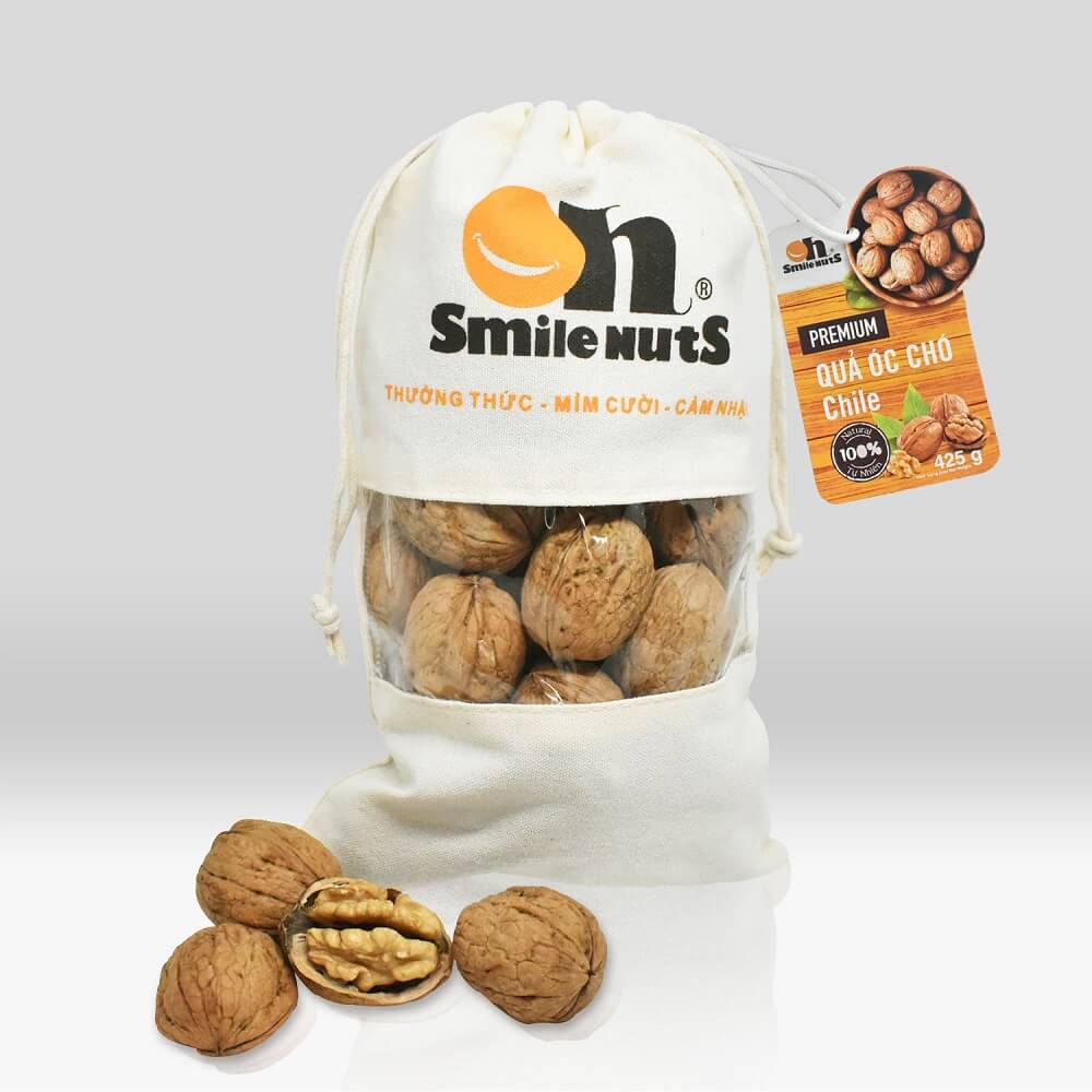 Quả Óc Chó Smile Nuts túi canvas 425g - Kèm dụng cụ tách vỏ (Óc chó nhập khẩu từ Chile, vỏ mỏng, thịt dày)