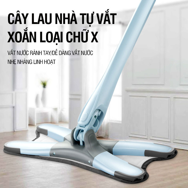 Cây lau nhà tự vắt loại X, lau khô lau ướt xoay 360 độ linh hoạt Kitimop-DRY