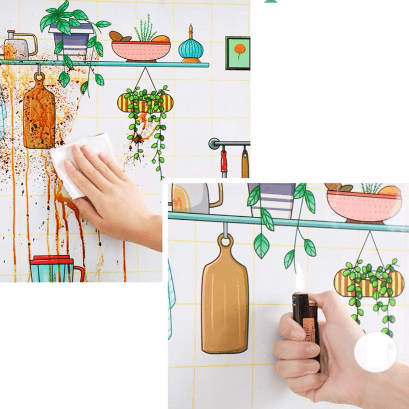 Decal dán bếp tráng nhôm thỏ và góc bếp khổ 60cm