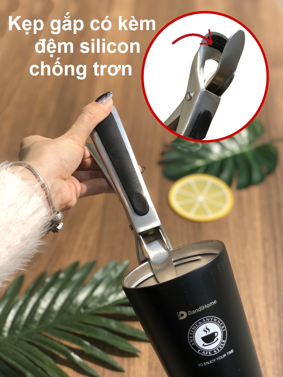 Dụng cụ kẹp gắp đồ nóng DandiHome inox 304 với mút silicon chống trơn trượt - Đỏ