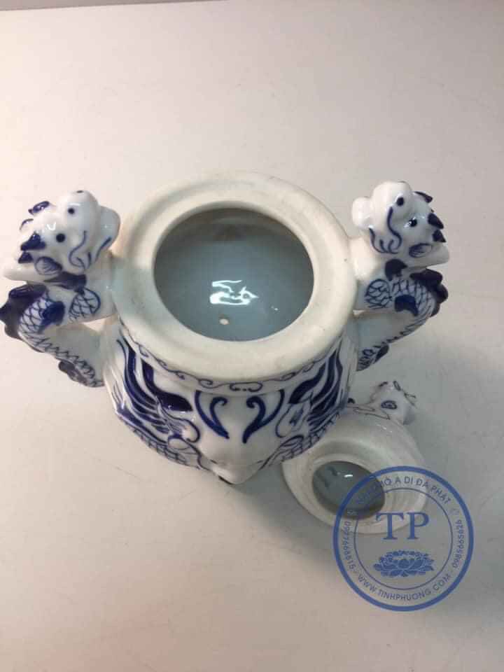 Lư đốt trầm bằng sứ Hình rồng , dành cho các Ban thờ thần tài , thờ giá tiên kết hợp đồ thờ đồng) KH18531