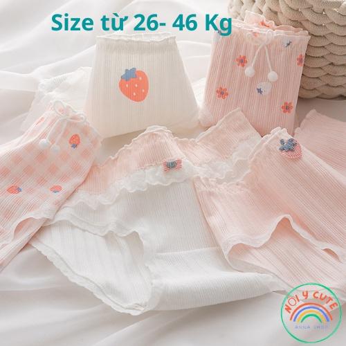 Set 5 quần lót cotton kháng khuẩn dâu tây dễ thương cute từ 26- 46 Kg Quần chip bé gái size nhỡ