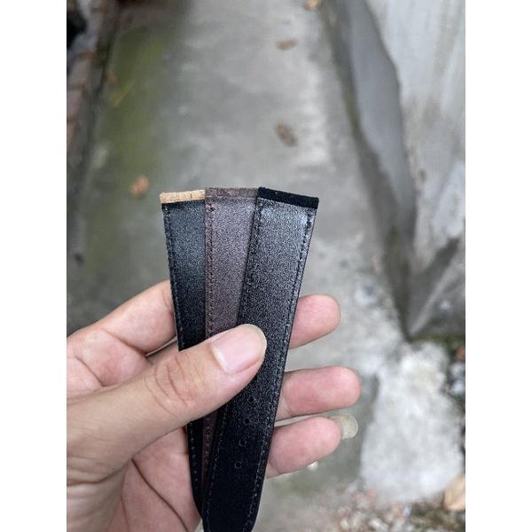 Dây Đồng Hồ da Bò Lộn Khâu viền màu đen da thật tặng kèm khóa chốt size 18, 20, 22