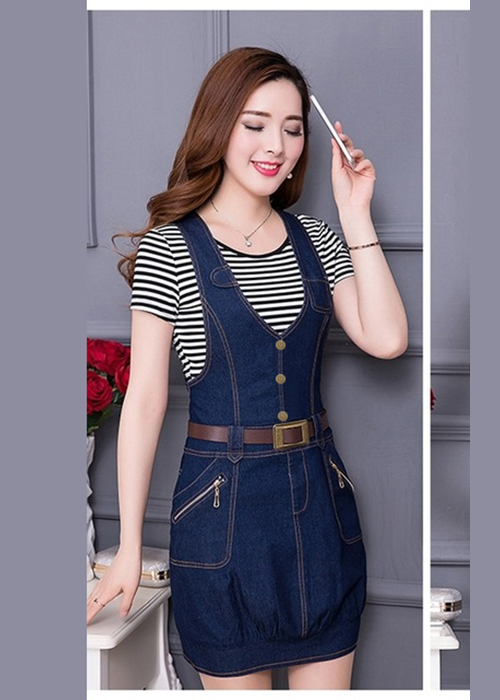 Đầm Yếm Jean Nữ Bo Thun Lai Thời Trang