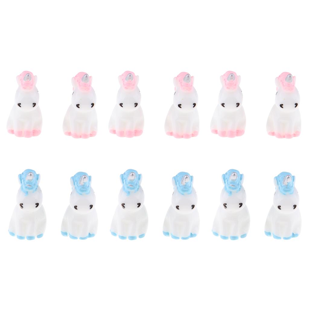12 Mini Nhựa Kỳ Lân Tượng Thu Nhỏ Vườn Cổ Tích Đồ Trang Trí Màu Xanh + Hồng