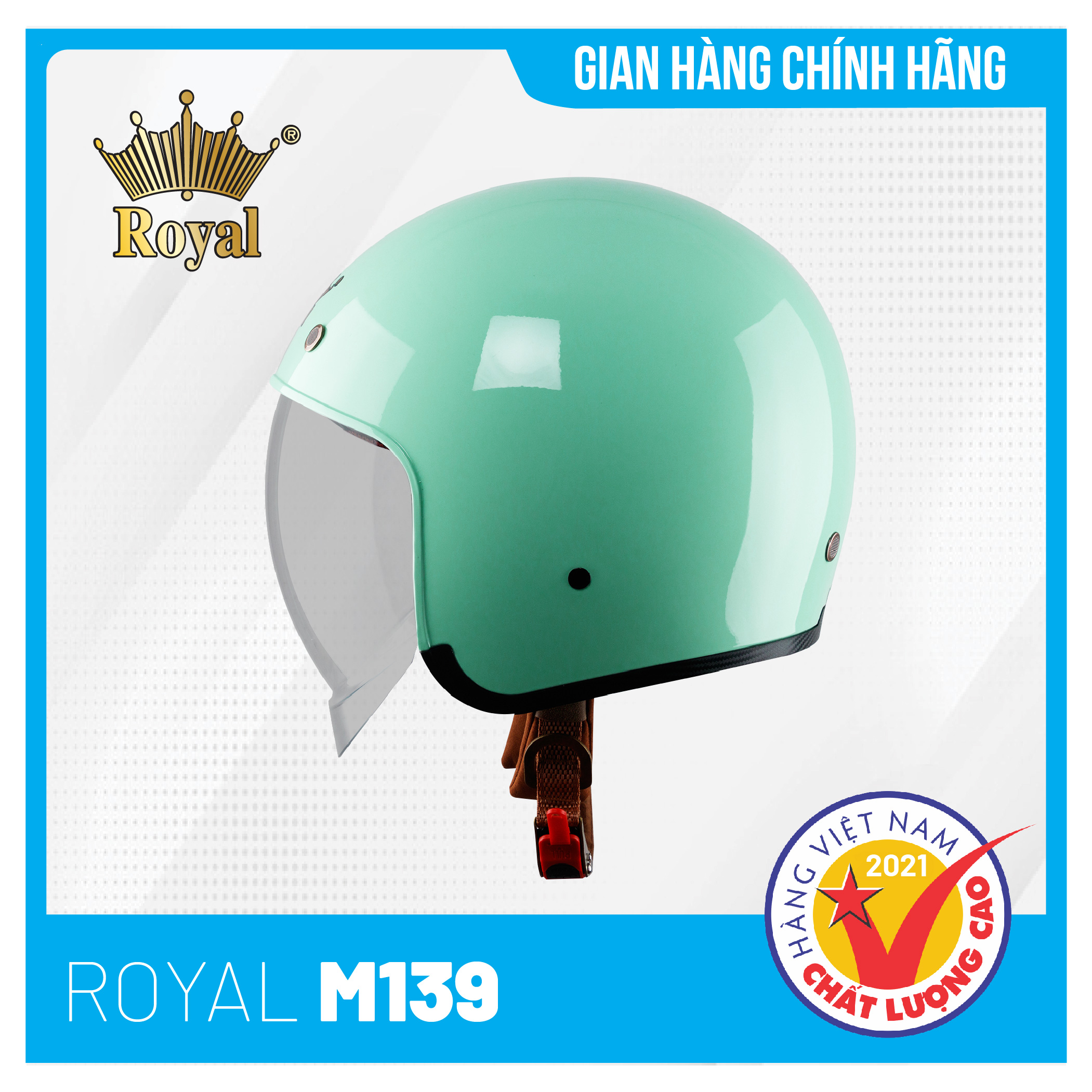 Nón bảo hiểm Royal M139 Kính Âm Trơn Sành Điệu, Trẻ Trung, Thời Thượng - Xanh Ngọc Bóng - Size XL