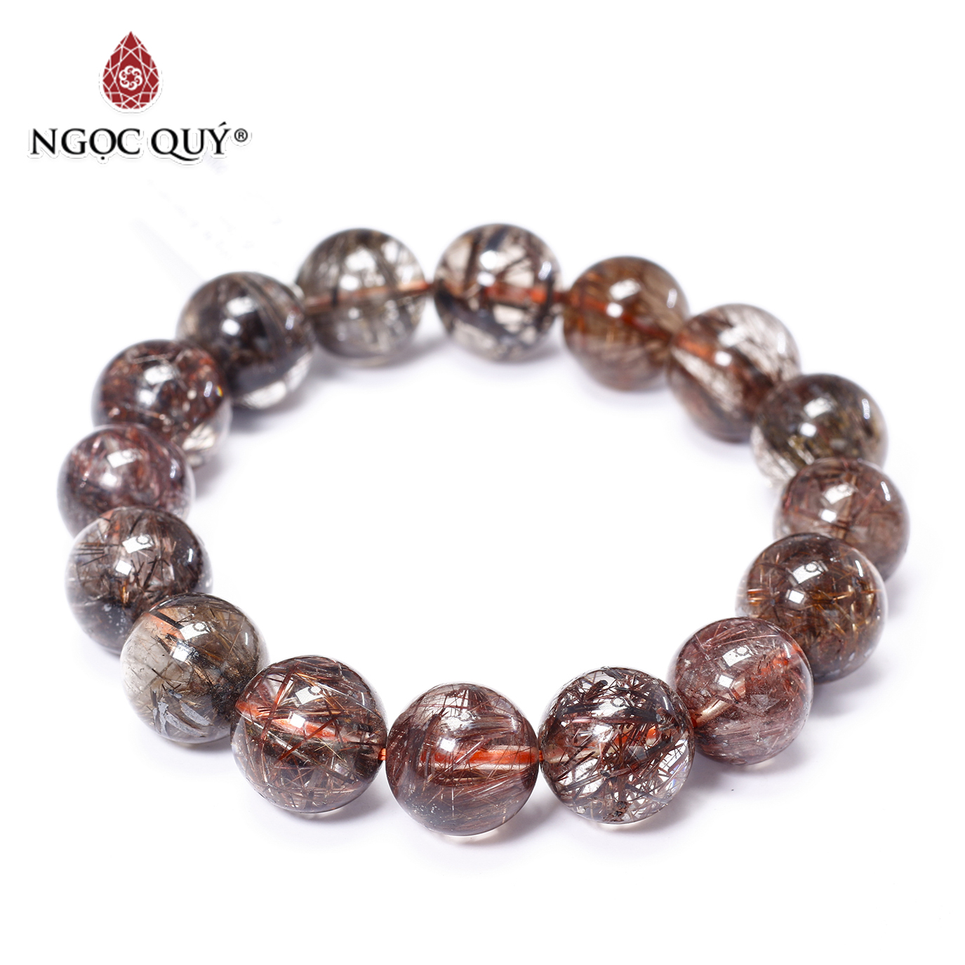 Vòng tay đá thạch anh tóc nâu ánh kim 14mm mệnh thổ, kim - Ngọc Quý Gemstones