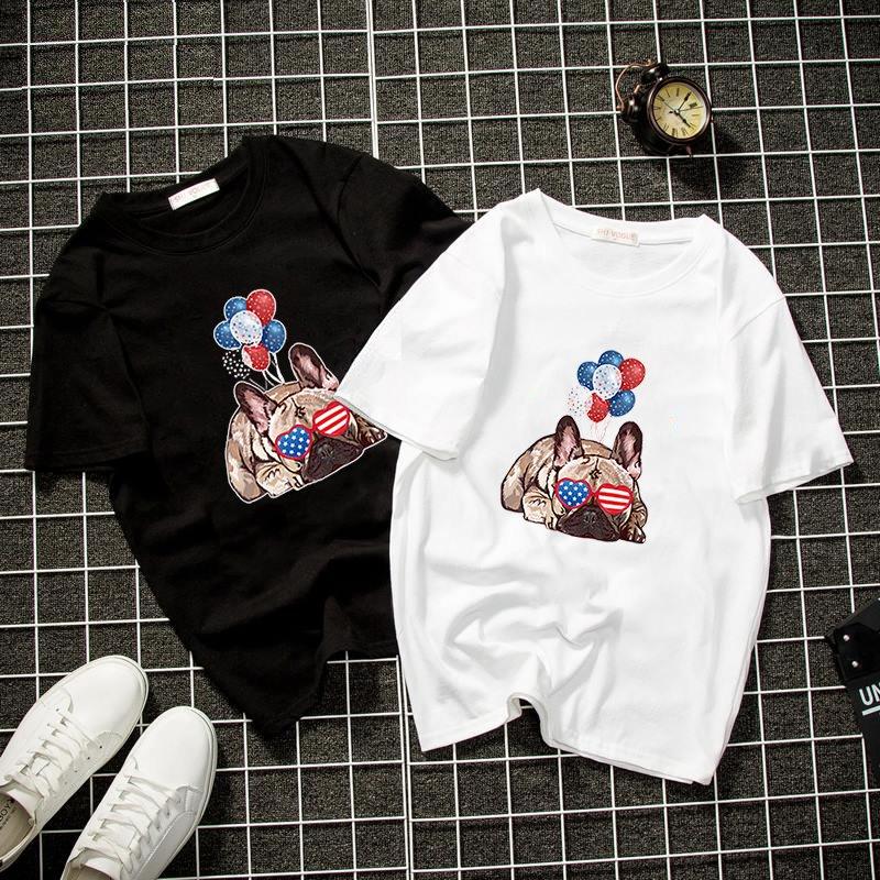 Áo phông tay lỡ nam nữ cún con đeo kính vải dày mịn 2021T3276