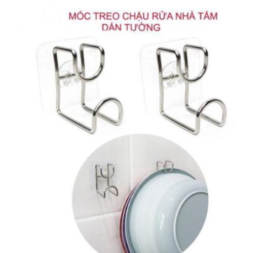 Bộ 2 Móc Treo Thau , Chậu Dán Tường Bằng Thép Không Gỉ - Chính Hãng