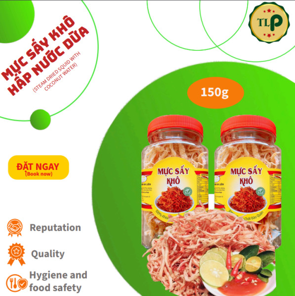 HỘP 150G MỰC SẤY KHÔ HẤP NƯỚC DỪA KÈM TƯƠNG ỚT ĐẶC BIỆT 