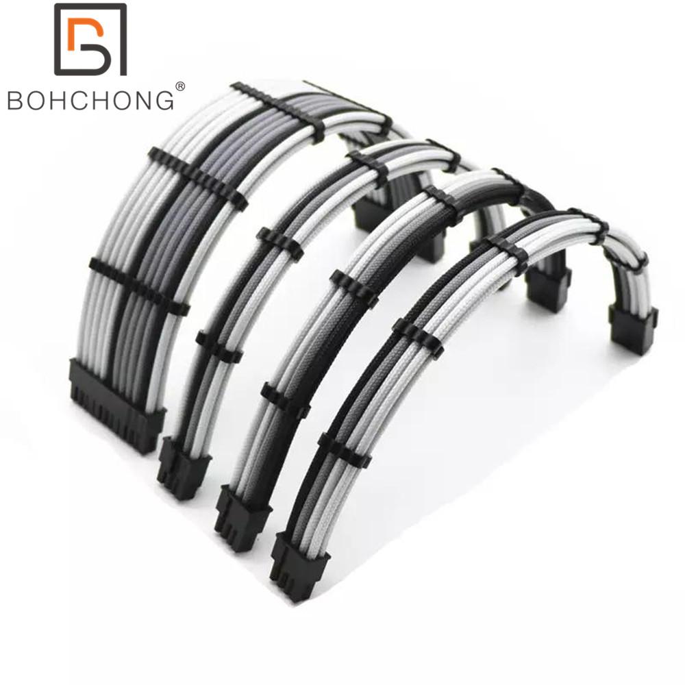 Bộ dụng cụ cáp mở rộng công suất cơ bản 180 độ 4mm PET 1PCS ATX 24PIN 1PCS EPS CPU 8PIN 2PCS PCI-E GPU 8PIN 6 2Pin Connector 6Pin