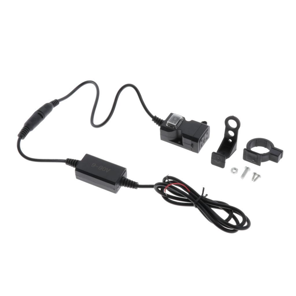 Waterproof Dual USB Handlebar Charger Socket w / Switch & Mount 9-90V