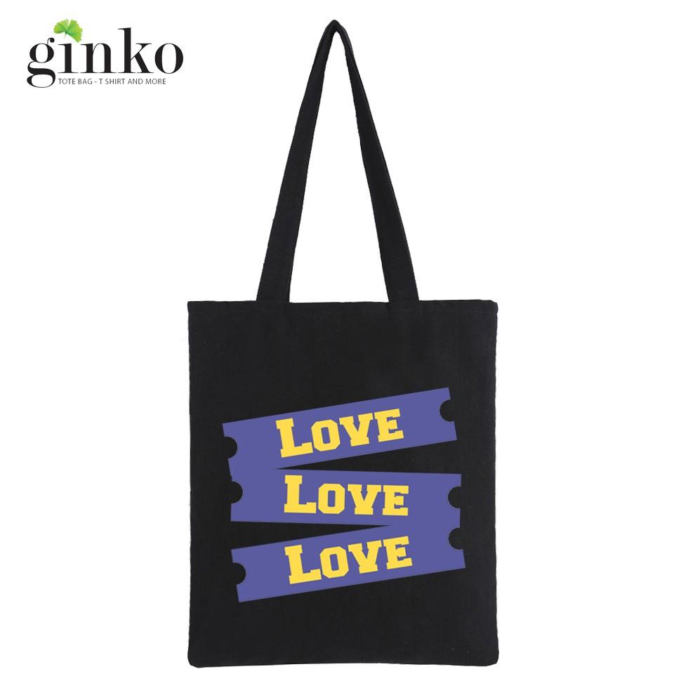 Túi Tote Vải Canvas Ginko kiểu basic có dây kéo khóa miệng túi đựng vừa laptop 14 inch và nhiều đồ dùng khác Phong Cách ulzzang Hàn Quốc In Hình Love Love Love B29