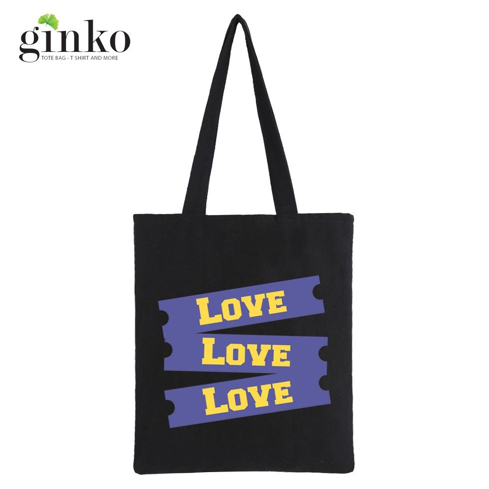 Túi Tote Vải Canvas Ginko kiểu basic có dây kéo khóa miệng túi( có túi con bên trong) đựng vừa laptop 14 inch và nhiều đồ dùng khác Phong Cách ulzzang Hàn Quốc In Hình Love Love Love B29