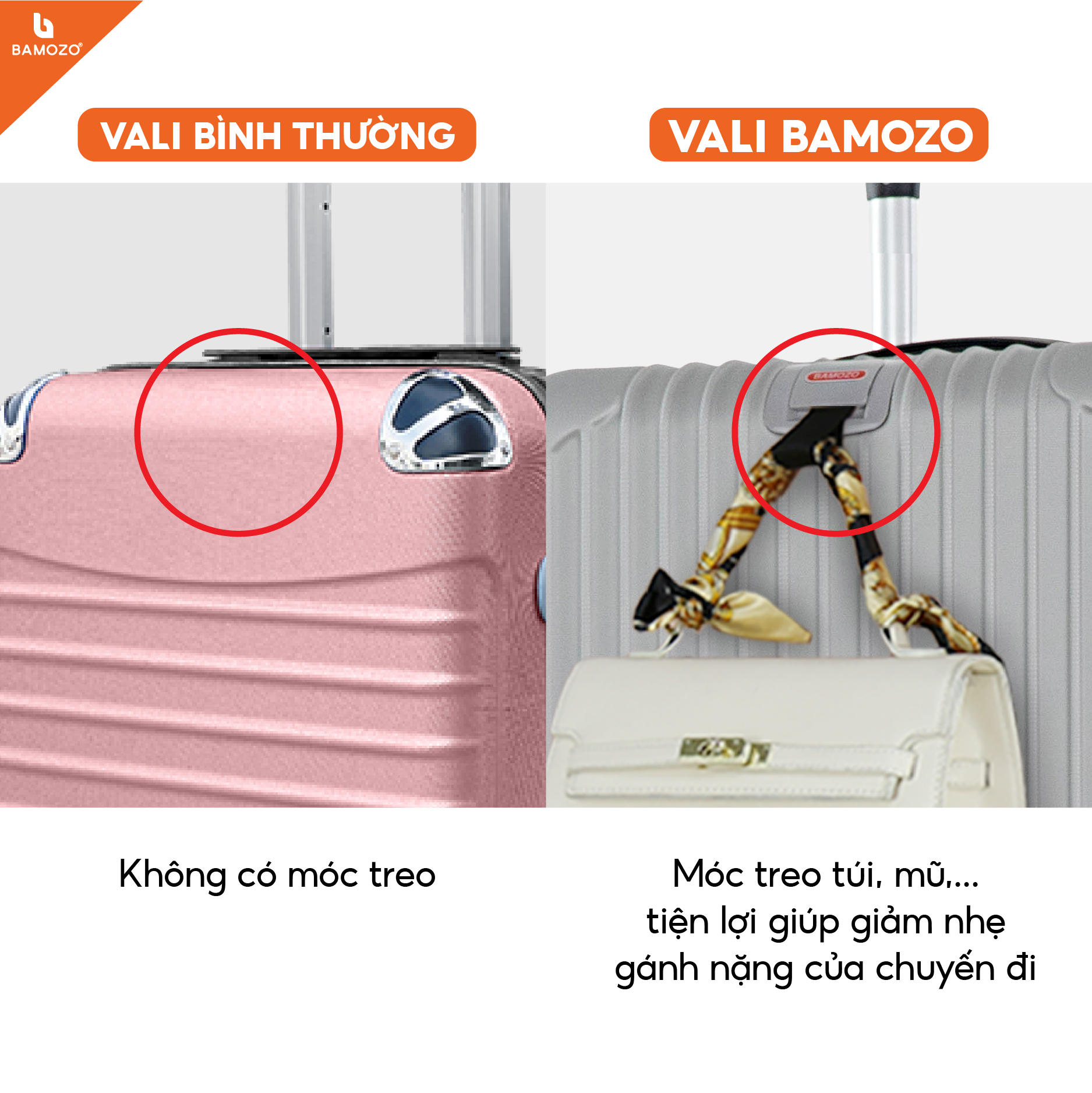 Vali du lịch BAMOZO 8801 vali kéo nhựa được bảo hành 5 năm