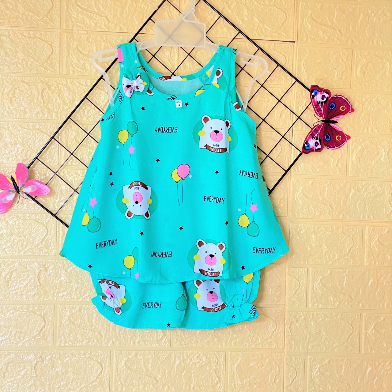 Bộ đồ bộ bé gái Xòe sát nách chất vải tole, lanh 2 da mềm, min, thoáng mát – Giao màu ngẫu nhiên – 7 18-21kg