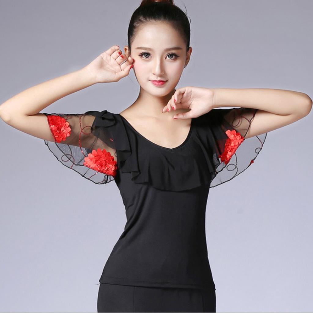 Ballroom Flamenco Latin Salsa Dance Blouse Tops Stage Dancewear Costumes
