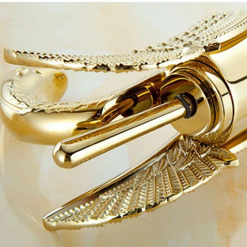 Vòi lavabo nóng lạnh Thiên Nga 2 màu đồng và giả cổ