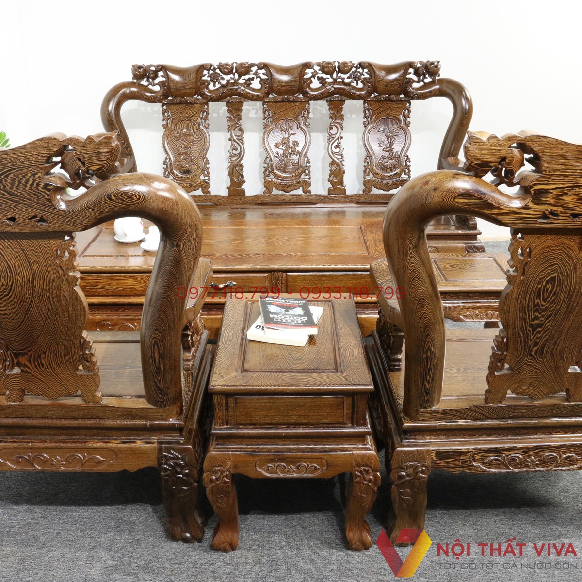Bộ Bàn Ghế Salon Gỗ Mun Chạm Đào Tay 10 6 Món