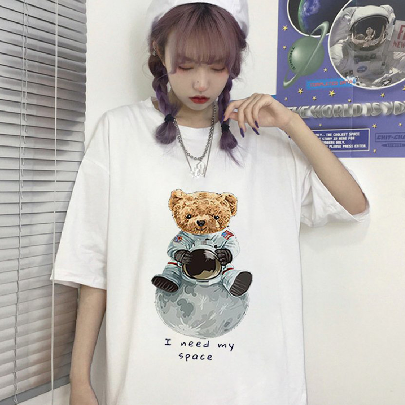 Áo Thun Nữ Unisex Tay Lỡ In Hình Gấu Phi Hành Gia I need my space