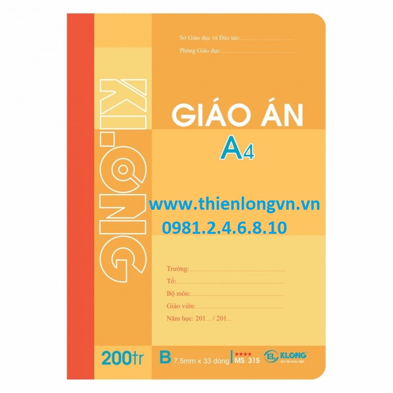 Sổ giáo án kẻ ngang A4 - 200 trang; Klong 315