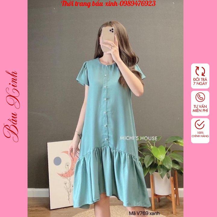 Váy bầu cao cấpchất siêu mát, thấm hút mồ hôiđầm bầu thiết kế sang chảnh, from rộng dành các mẹ từ 43~70kg