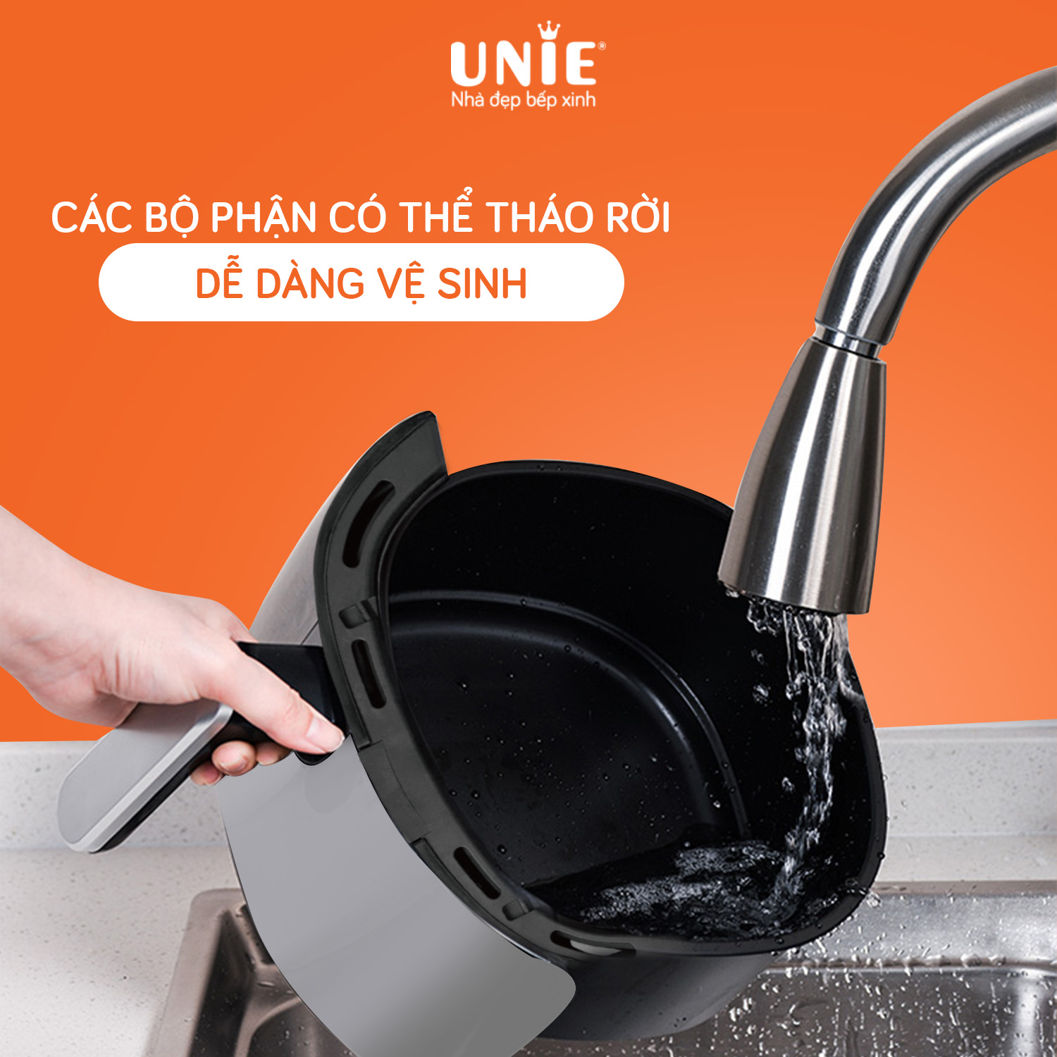 Nồi Chiên Không Dầu UNIE UE-600 Tiêu Chuẩn Đức 8 Chương Trình Nướng Dung Tích 6.5 Lít Công Suất 1500 W - Hàng Chính Hãng