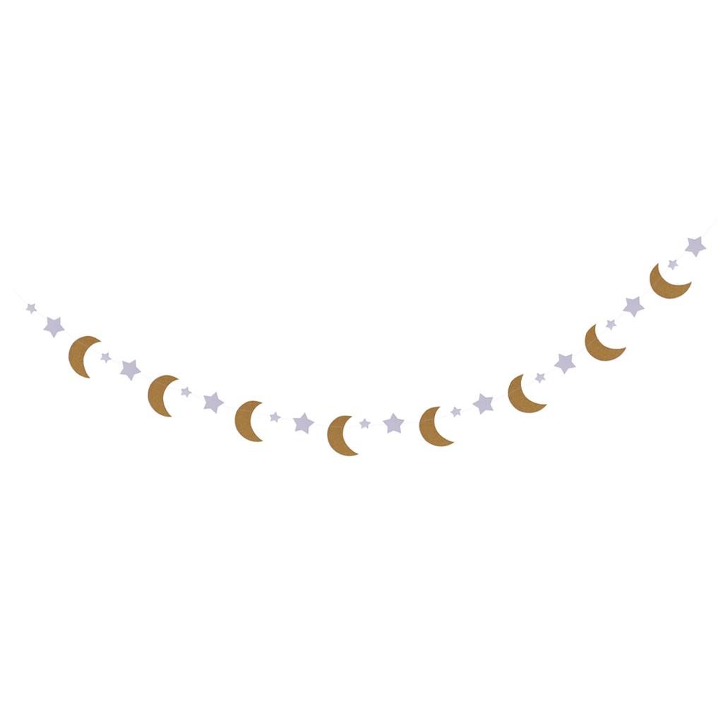 Glitter Moon & Star Bunting Banner for Kids Room Nursery Hanging Decoration