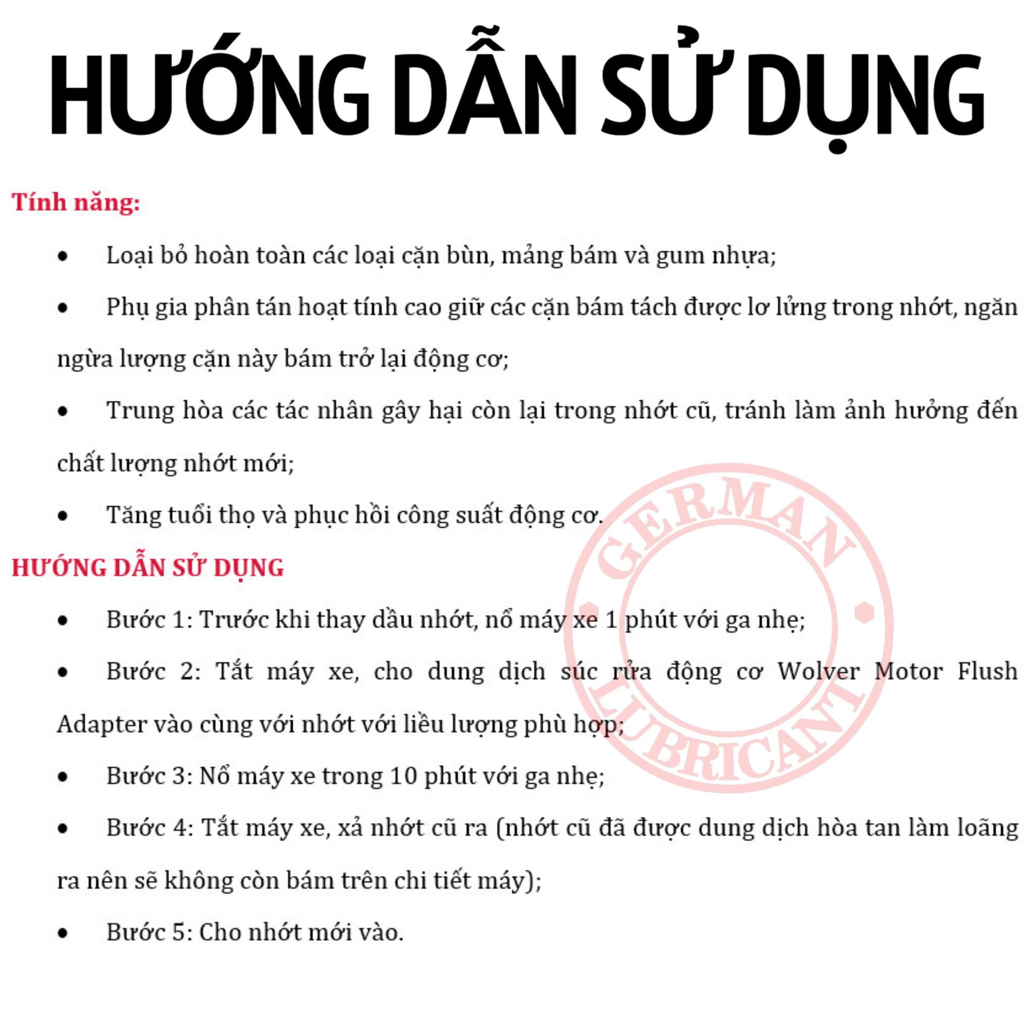 Phụ gia súc rửa động cơ xe máy Wolver MOTOR FLUSH ADAPTER