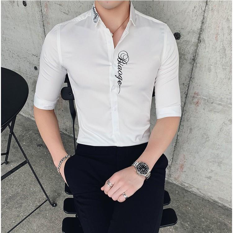 Áo sơ mi nam trắng -  Áo sơ mi nam đẹp  họa tiết chim sơn ca
