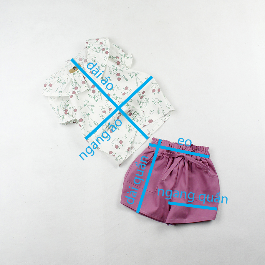 Set áo hoa và quần short thắt nơ hồng Quảng Châu 18 đến 28 kg cho bé gái 01795