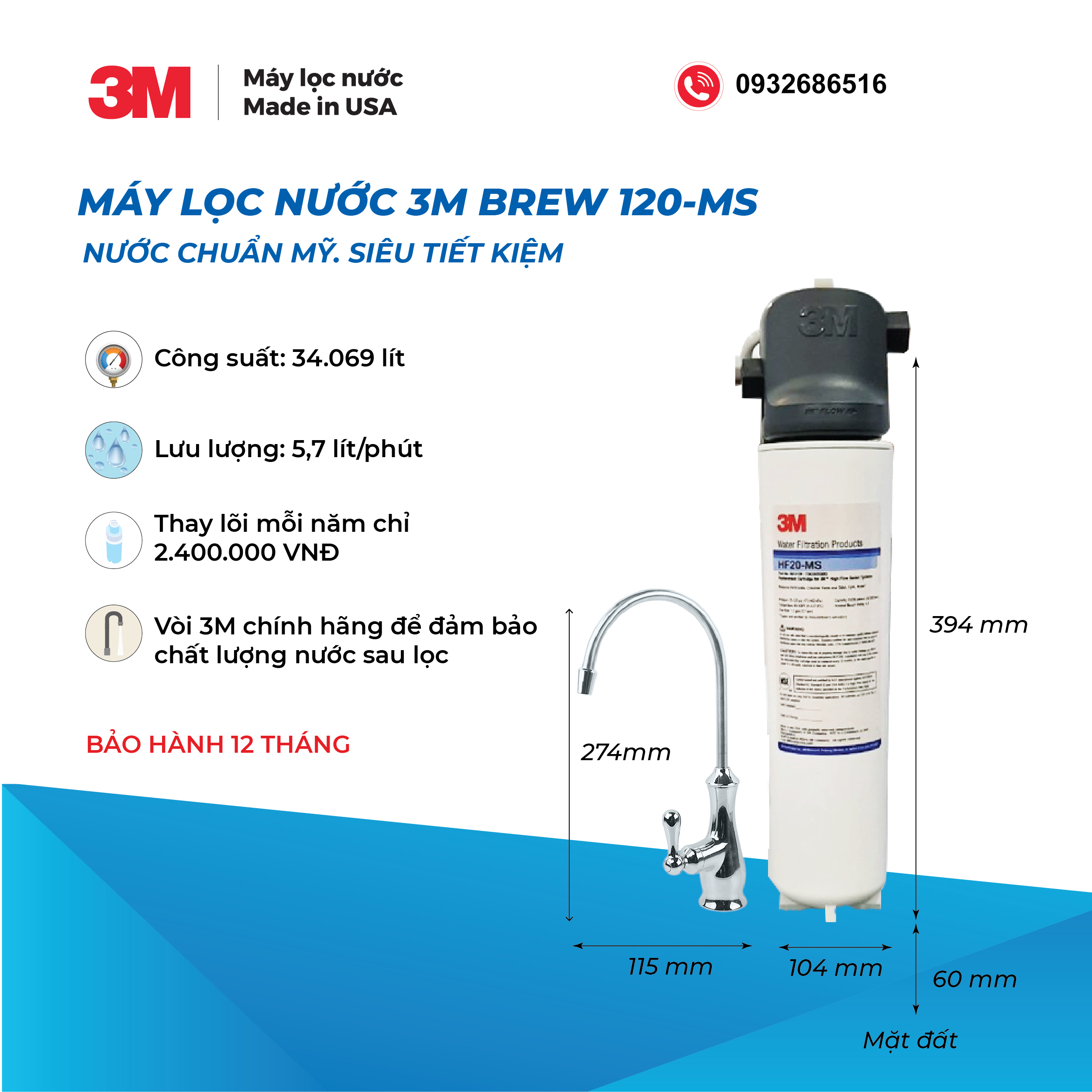 BỘ MÁY LỌC NƯỚC 3M BREW120-MS