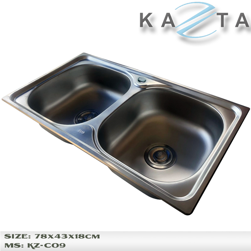 Chậu rửa bát 2 hộc KAZTA KZ-C09 kích thước 78x43 cm- đủ bộ xả