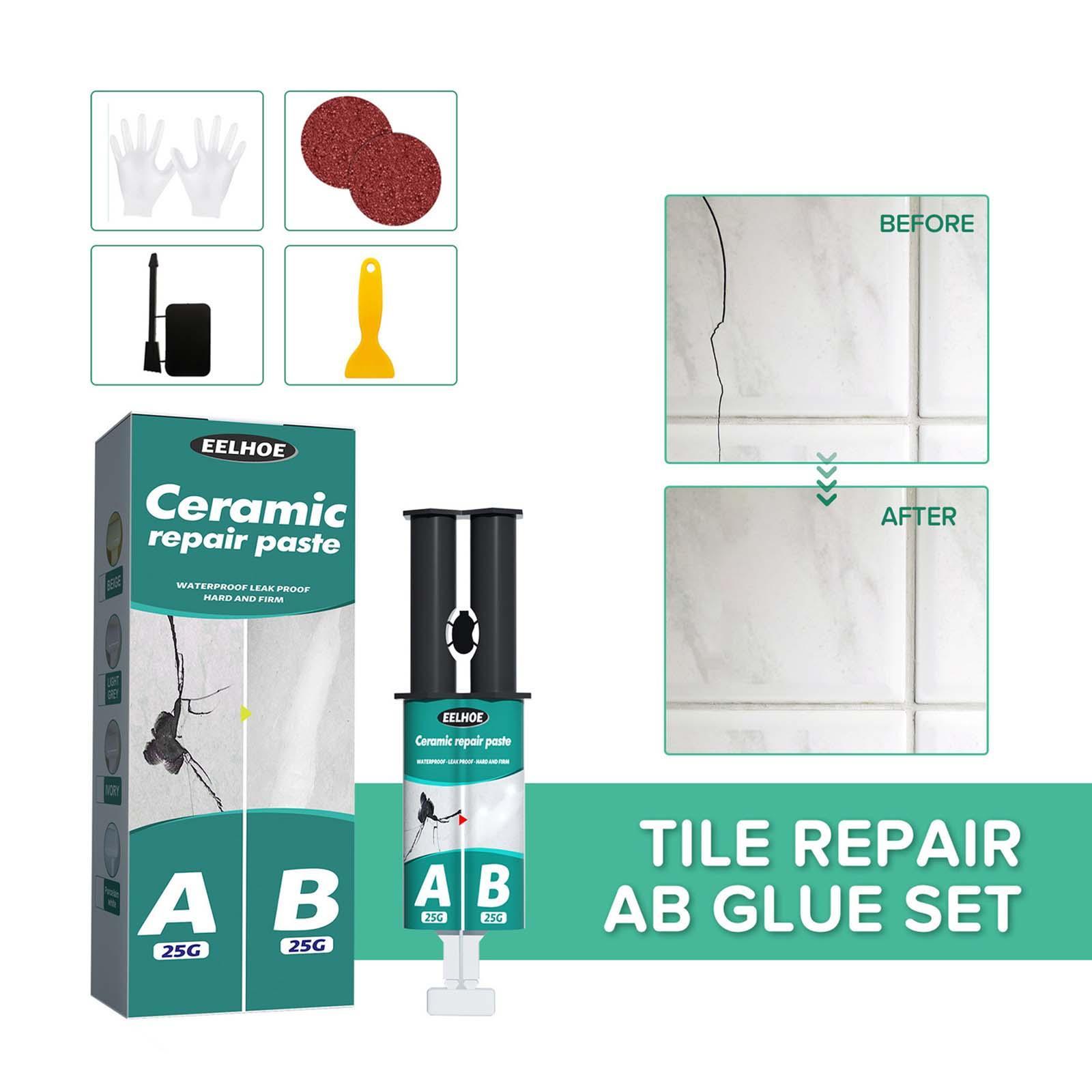 Tile Repair Agent Drywall Patch Repair Set Easy to Fill Quick Drying 50G Ab Glue Set Ceramic Crack Repairing Agent for Bathroom Crack Repair