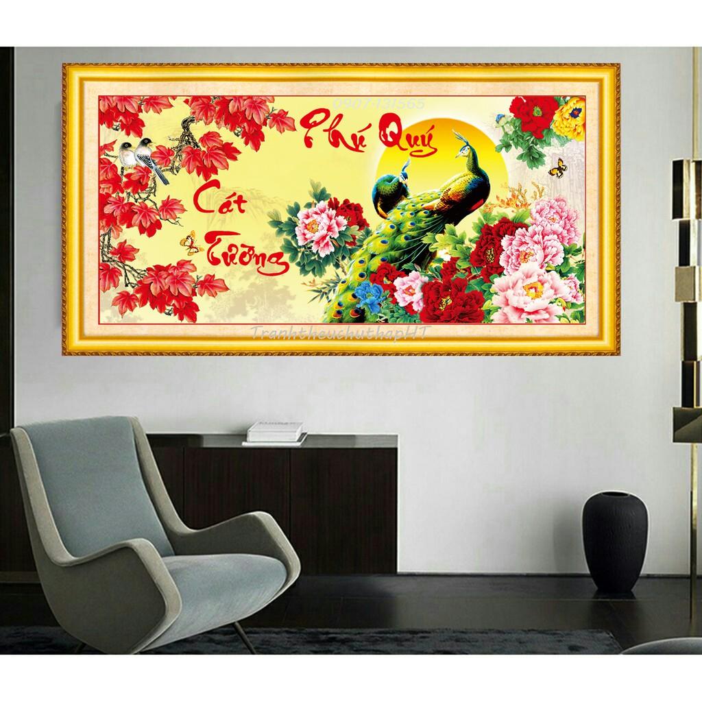 Tranh đính đá con công Phú quý cát tường VS049 - tự đính